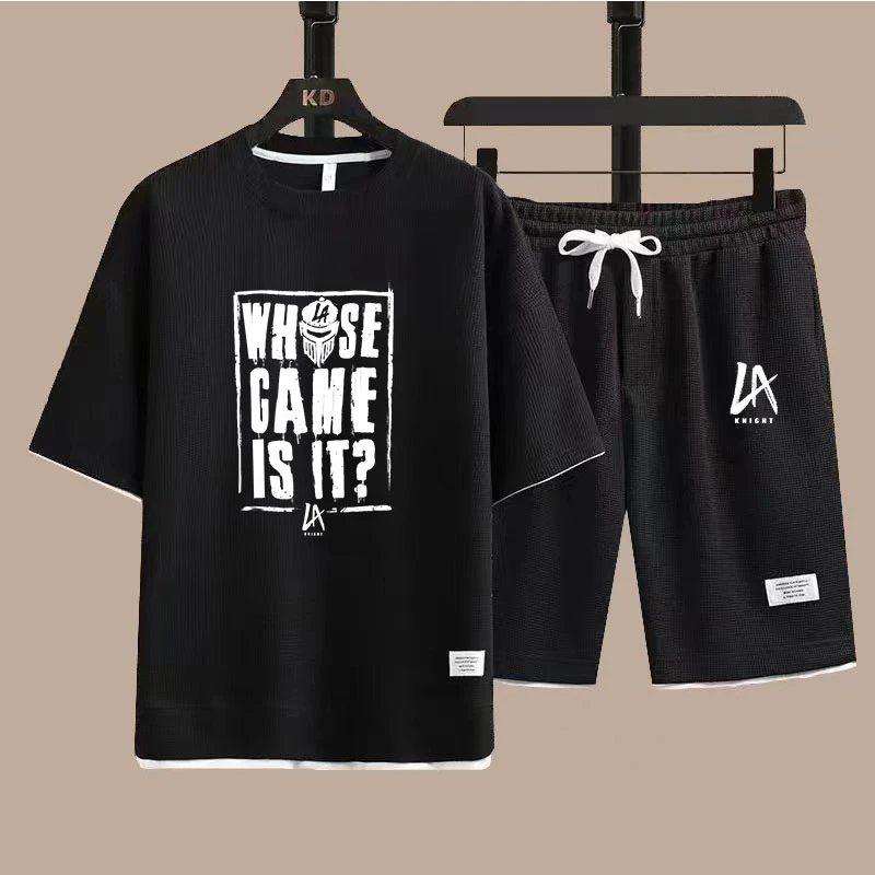 New Men's Summer Set Men's Black LA Knight Whose Game Is It T-Shirt  Printed Famous Wrestling Competition Short Sleeves