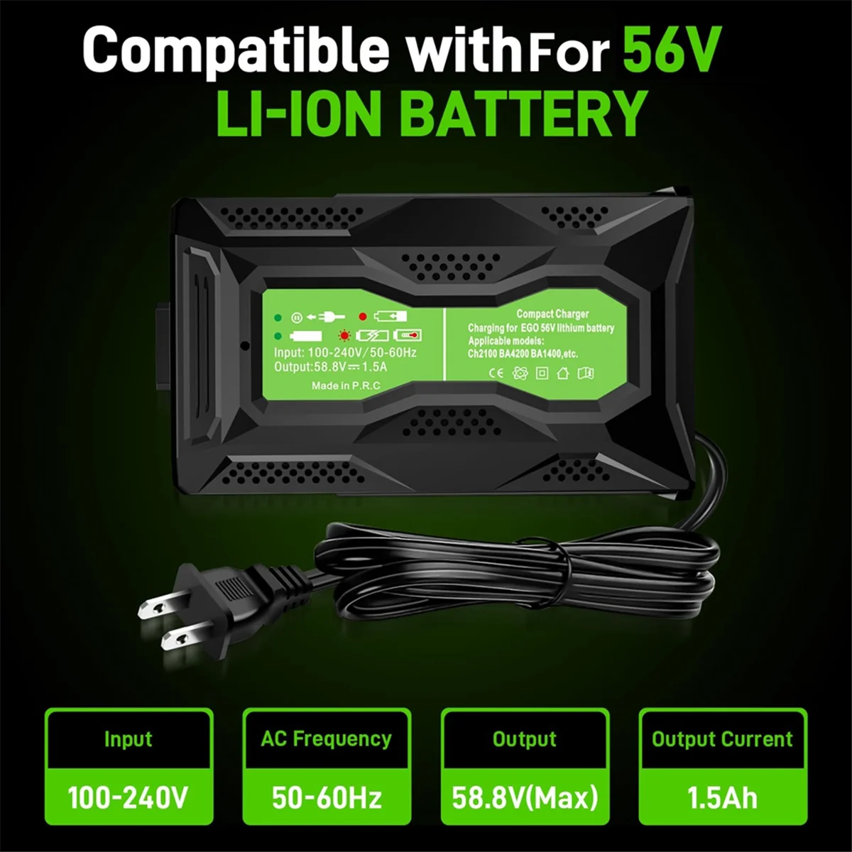 2025+ Portable Mini Battery Charger for EGO 56V Battery CH3200 CH5500 CH2800D CH2100 Replace for EGO 56 Volt Charger US PLUG