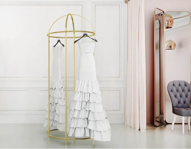 High end circular wedding dress rack, floor mounted clothes rack, wedding dress store display rack