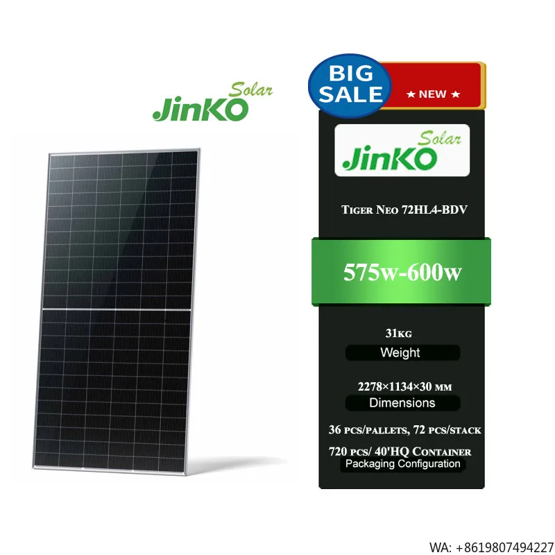 Jinko Tiger Neo 72HL4-BDV 575-600W High Quality Solar Panel 575w 580w 585w 590w 595w 600w Bifiacial Module With Dual Glass