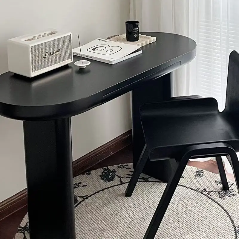 sm-Mid-Century Vintage Black Solid Wood Desk-Eco-Friendly Movable Design for Home Office Use Creative Minimalist Writing Desk