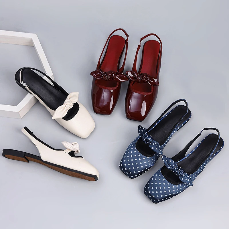 Summer Shoes Women Sandals Flat Polka Dot Elegant Ladies Brand Shoes Mary Jane Flat Sandals White Blue Plus Size 42 D540