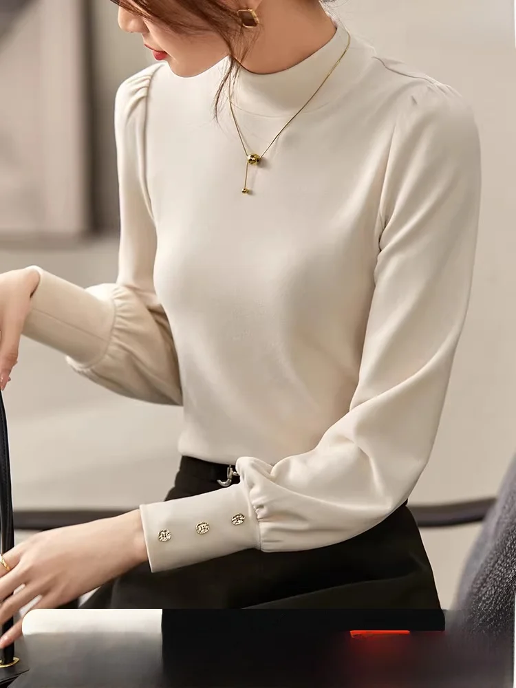 

Thiened Long Sve Base irt Inner Wear T-irt Women's Autumn Winter High Collar Slim Fit Korean Sle Commute Faion