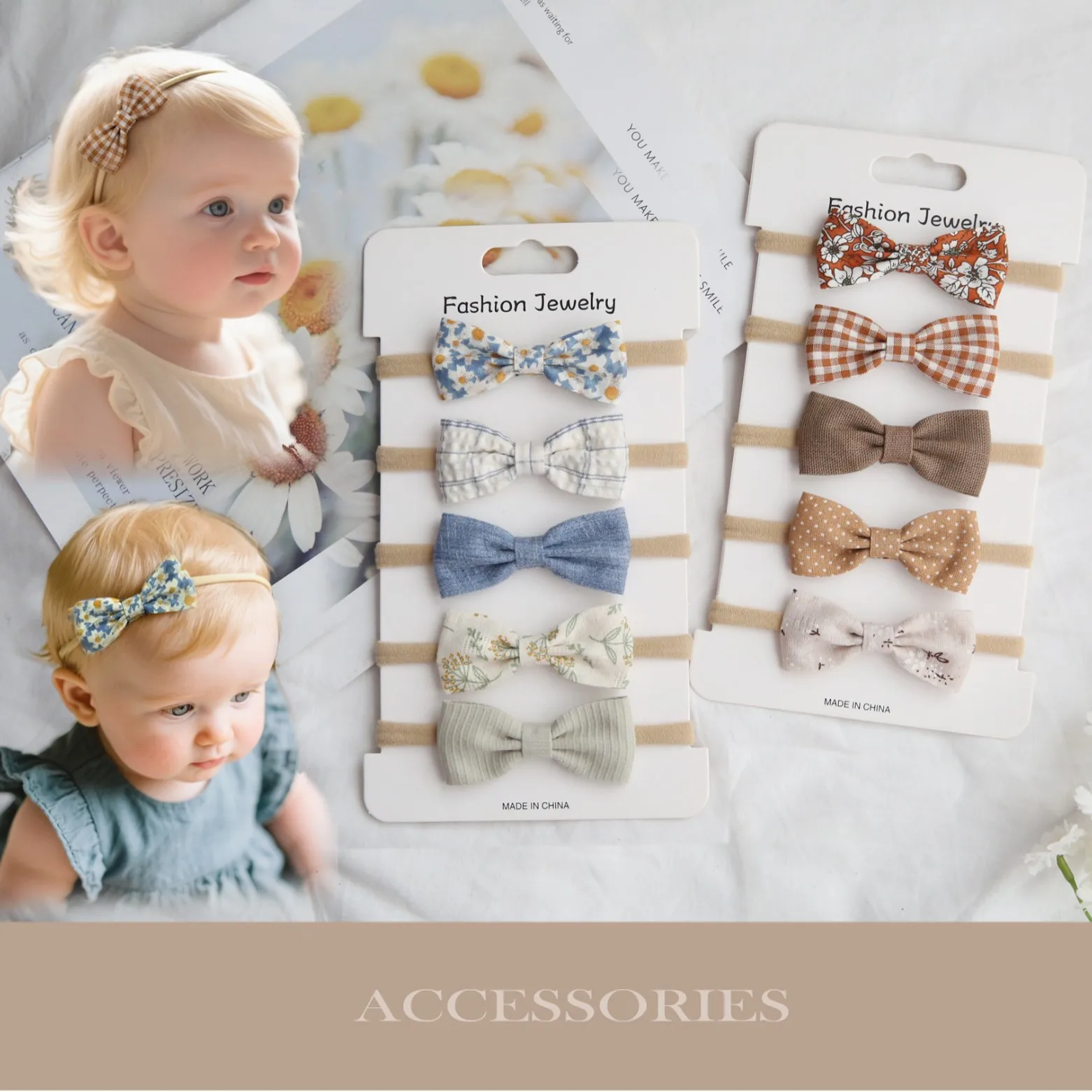 

14 Sets/Lot, 2.95" Sweet Floral Bow Baby Headband Girls Hair Accessories Photo Props Baby Shower Gift