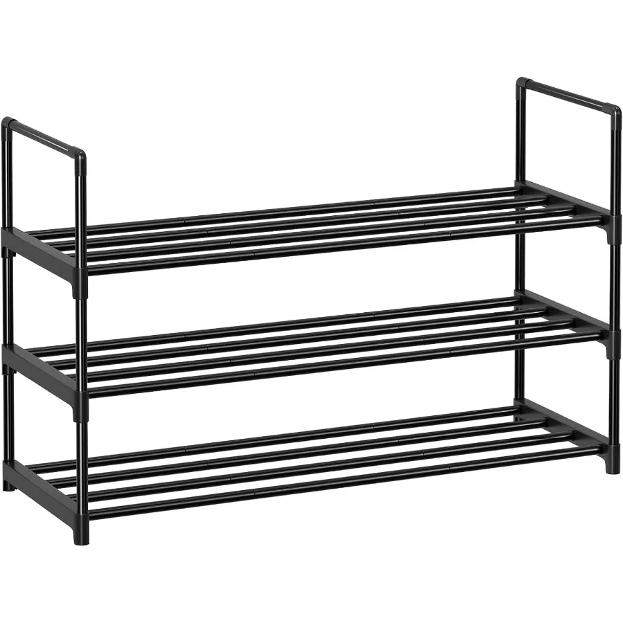 

Полка для обуви, 3-уровневый органайзер для обуви, металлическая полка для хранения на 1620 пар, штабелируемая для прихожей, 11,75 x 36,5 x 21,5 дюйма, черная