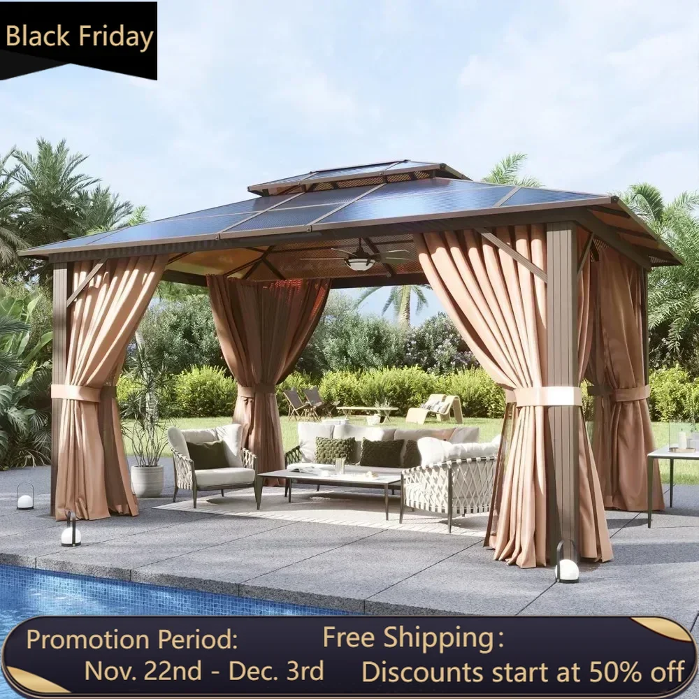 10x12hard top pavilion aluminum framed permanent pavilion with curtainsandmesh outdoor polycarbonate pavilion double roof canopy