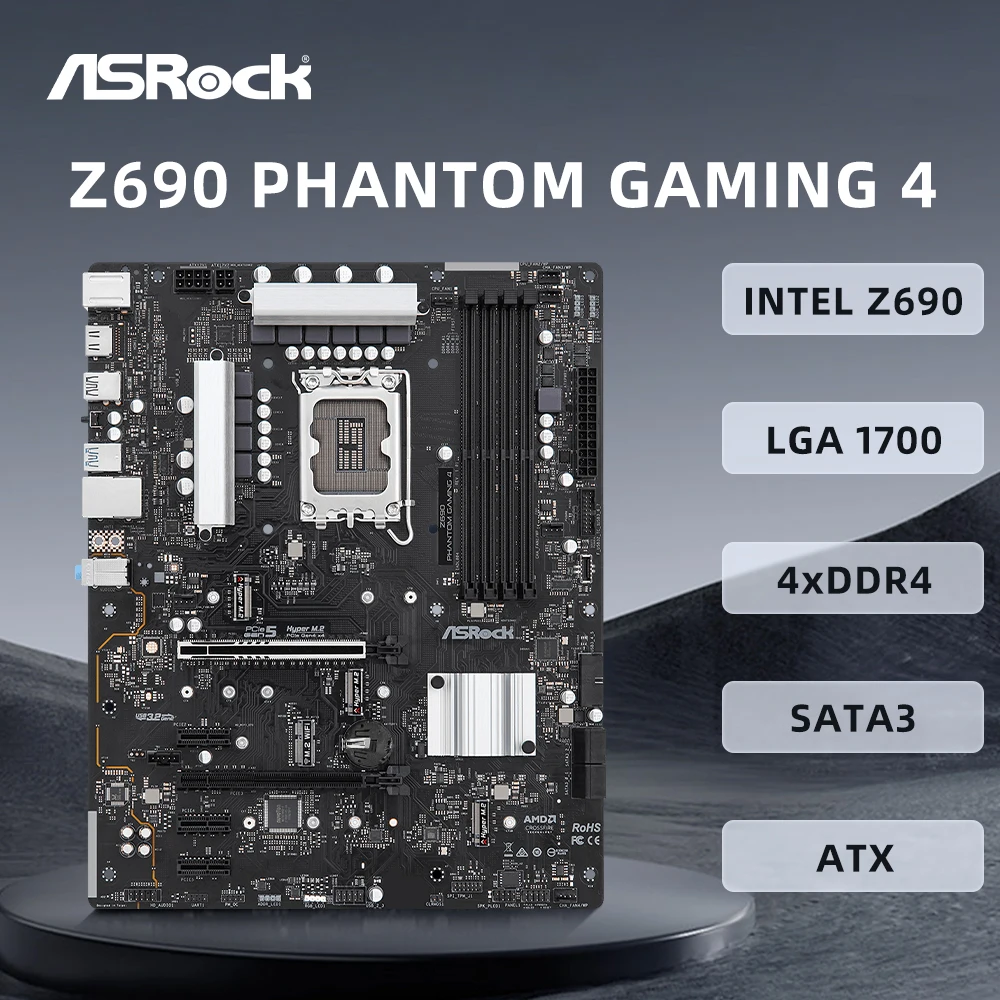 

ASRock Z690 PHANTOM GAMING 4, разъем для материнской платы LGA1700 i9-14900K i7-12700K i5-12400F, процессор 4xDDR4 USB3.2Gen2 PCIe5.0 ATX