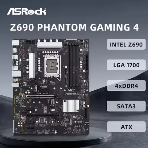 ASRock Z690 PHANTOM GAMING 4 Motherboard Support Socket LGA1700 i9-14900K i7-12700K i5-12400F CPU 4xDDR4 USB3.2Gen2 PCIe5.0 ATX
