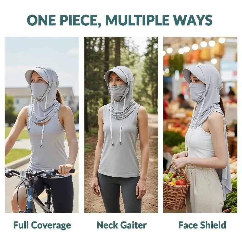 Ice Silk UV Protection Full Face Cover Hood Wide Brim Water Resistant Breathable for Cycling Hiking Fishing