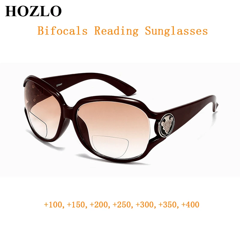 Fashion Women Large Frame Bifocals Reading Sunglasses Female Presbyopia Glasses Magnifier Look Near Far Travel Driving Eyewear