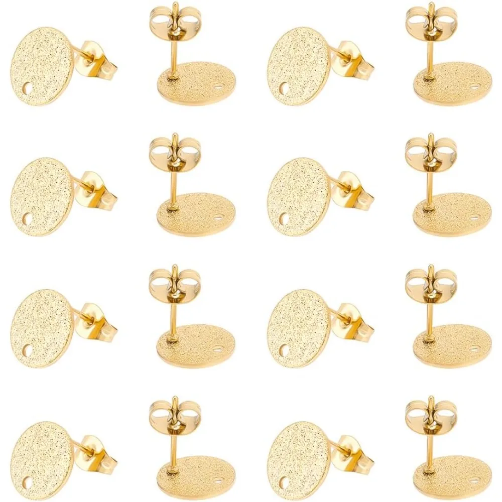 

30 Pcs Stainless Steel Stud Earring Findings Textured Flat Round Stud Earring Post with Loops with Earring Backs making kit