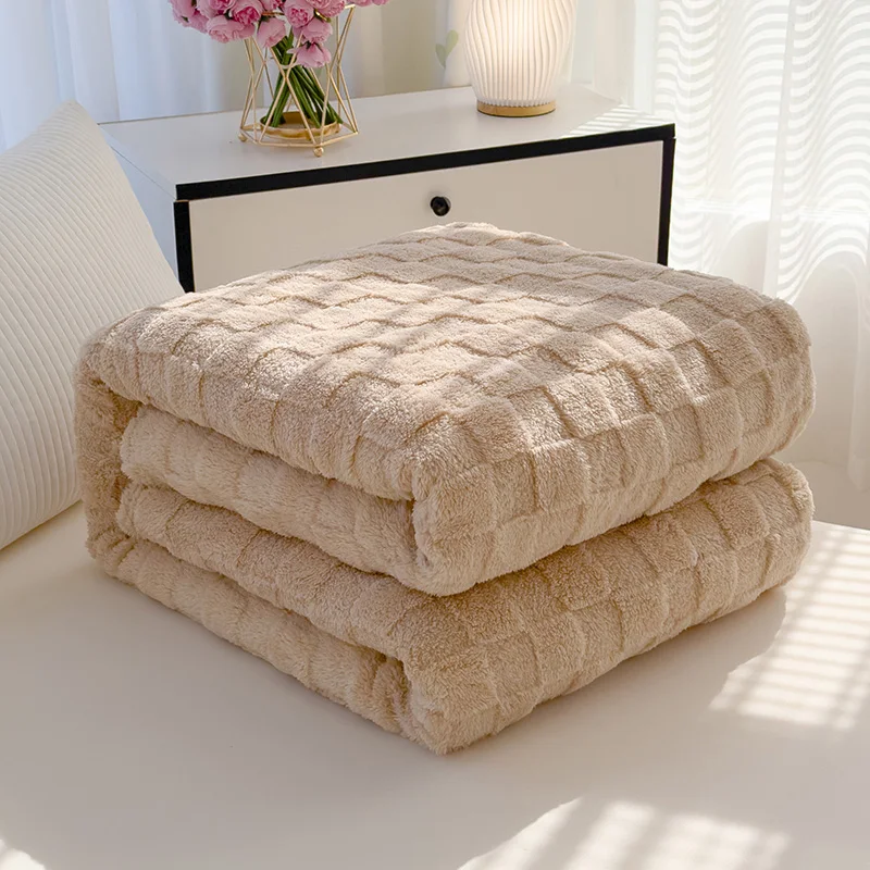 New Taff Fleece Solid Color Checkerboard Jacquard Multi‑Purpose Throw Blanket, Nap Blanket for Office