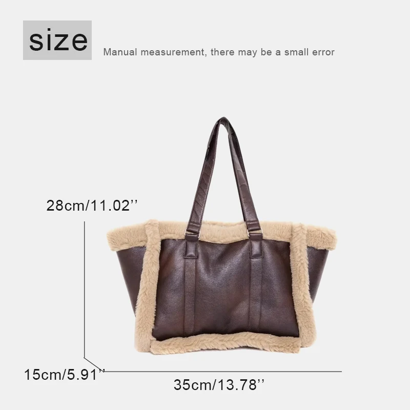 Faux Fur Tote Bags For Women Luxury Designer Handbags And Purses 2024 New In PU lambswool Trim Large Capacity Underarm Shoulder