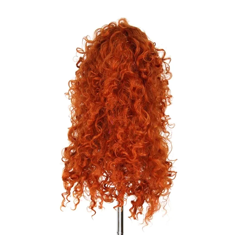 WoodFestival Synthetic Hair Party Wigs For Women Curly Cosplay Wig Orange Long Anime Girl Halloween Female Movie Brave