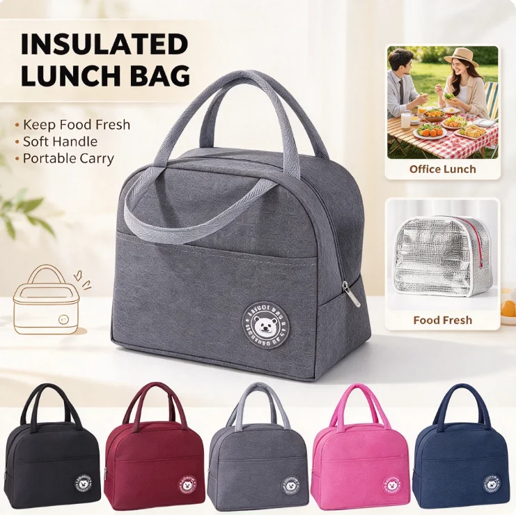 Insulated Portable Lunch Bag for Camping Thermal Food Picnic Pouch Kids Children Women - Package Deal