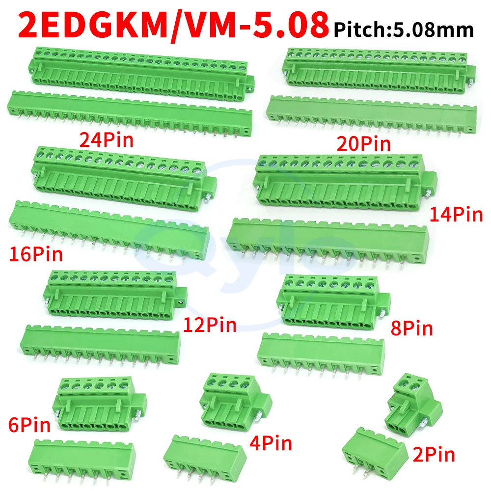 (1 Set) KF 2EDGKM 2EDGVM - 5.08mm plug-in terminal blocks 2P-24P with lugs, flange-mounted locking screws 15EDGKM/VM 5.08