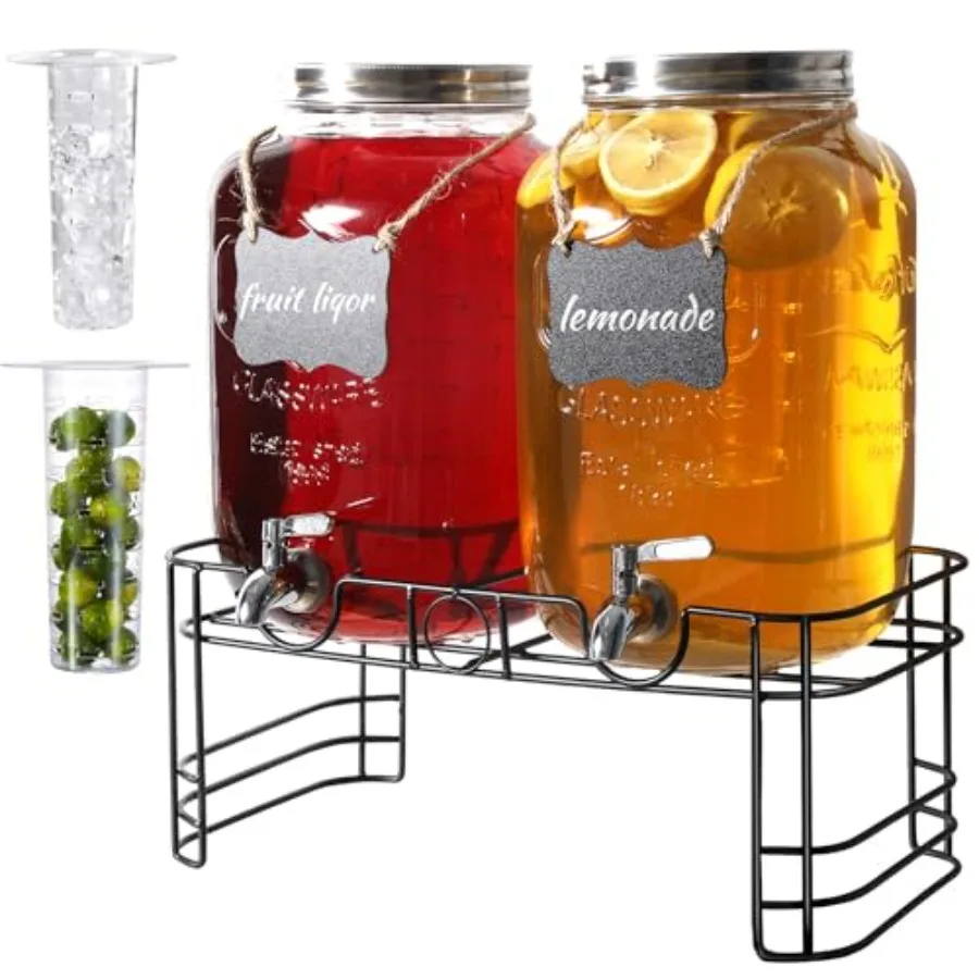 

Drink Dispensers for Parties Pack Glass Beverage Dispenser with Stand and 18/8 Stainless Steel Spigot Lemonade Jug for Wedding