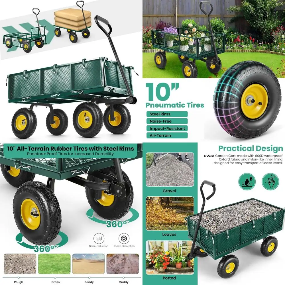 

Heavy-Duty Steel Garden Wagon with Removable Sides, 660-Pound Capacity, Folding Utility Cart, All-Terrain Tires for Outdoor Use