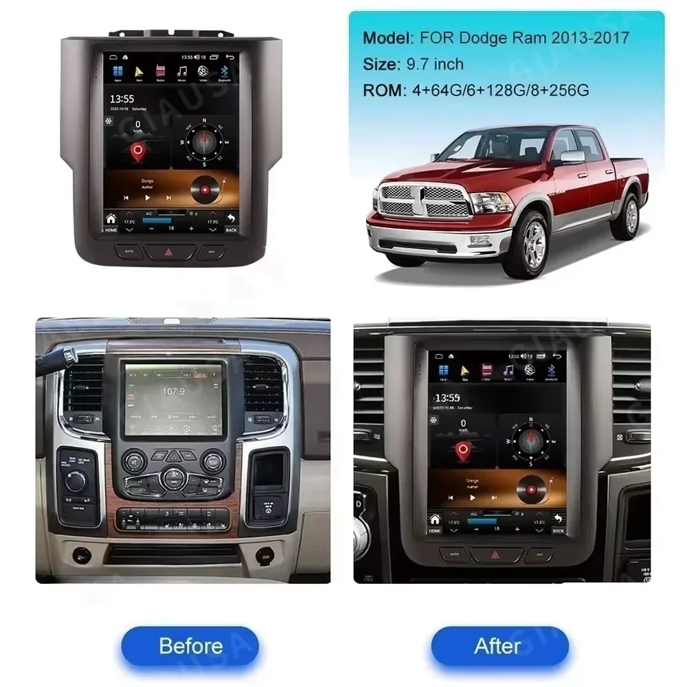 Suitable for Dodge Ram1500 Ram 13-18 Android large screen, central control car navigation vertical screen Carplay Android13 Auto