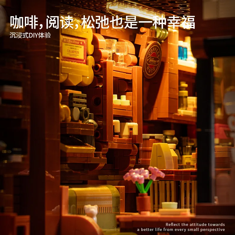 1904 قطعة MOC مقهى على الطراز الأمريكي مع أضواء اللبنات الطوب نموذج تجميع لتقوم بها بنفسك لعب للأطفال هدية عيد ميلاد #3