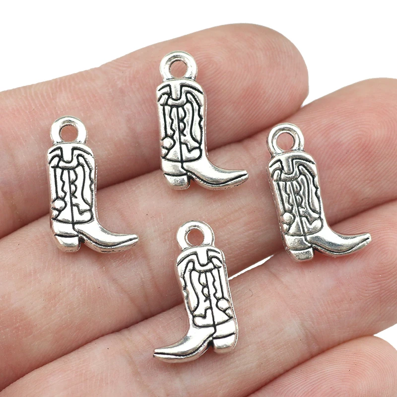 20 Pieces/lot 11mm*18mm Antique Silver Plated Metal Diy Charm Cowboy Boots Shoe Charm For Diy Making