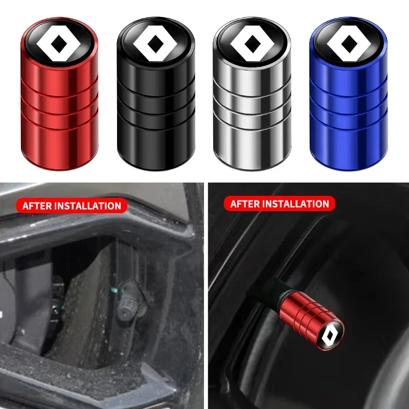 4PCS Round Car Tire Valve Cap Wheel Tyre Air Valve Caps For Renault Clio Koleos Megane Espace QM6 Kadjar Captur Scenic Laguna