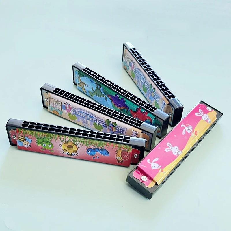 Cartoon Cute Wooden Harmonica Toys Children's Double Row Enlightenment Musical Instrument Student Teaching Use Birthday Gifts