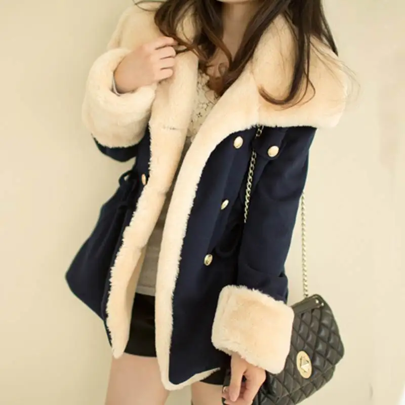 Abrigo de Invierno para Mujer, Doble Botonadura, con Cuello de Piel y Cordón Ajustable, Chaqueta de Lana, Cárdigan, Prenda Ex...