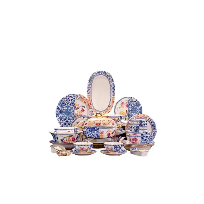 Ceramic dishes set, household light luxury high-end medieval bone china tableware