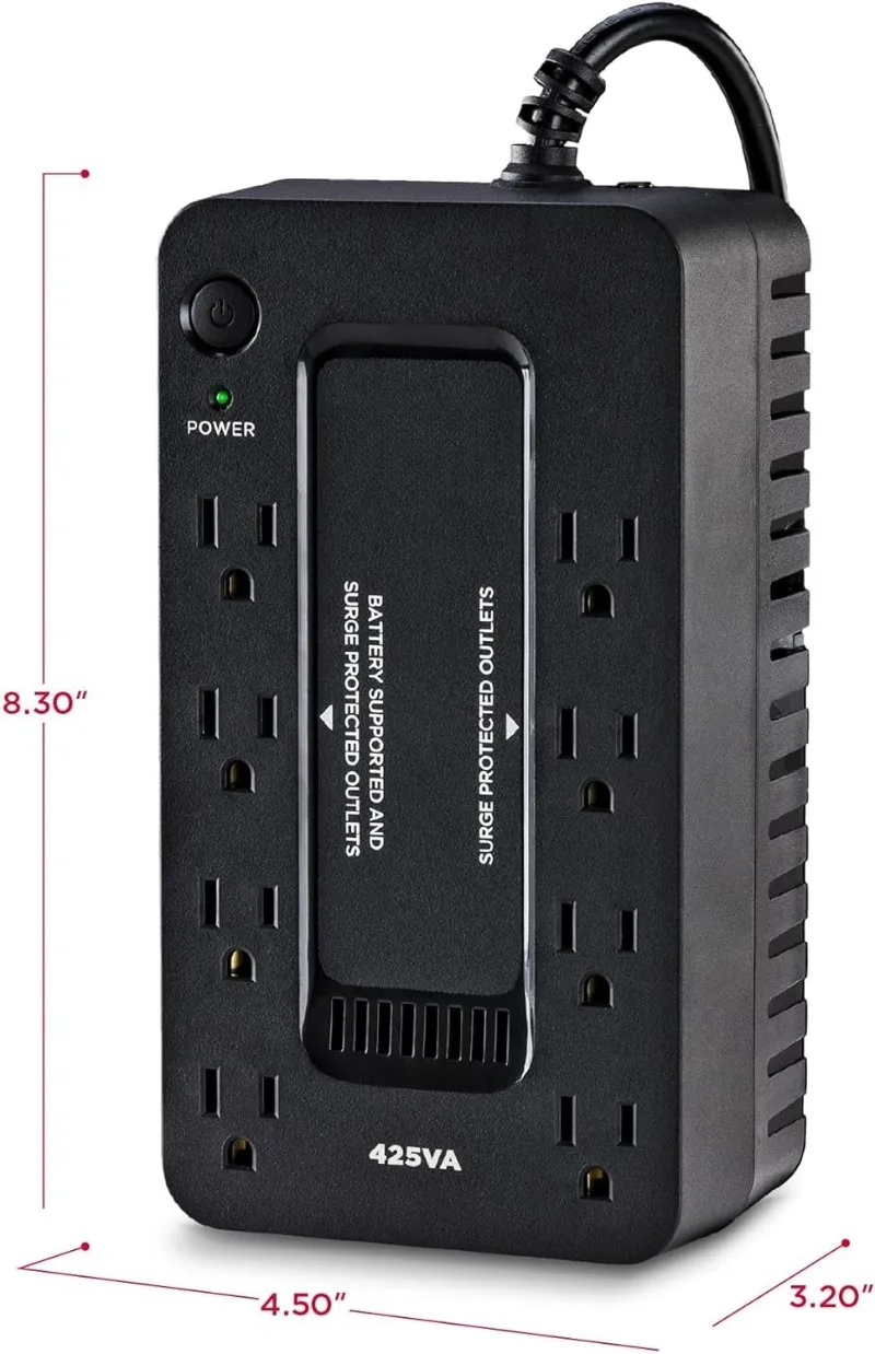 نظام ST425 الاستعداد UPS، 425VA/260W، 8 منافذ، مدمج، أسود