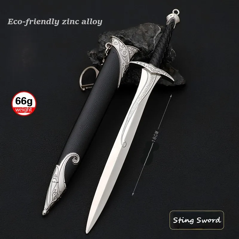 18 cm Sting Zwaard Klossen Bilbo Baggins Middeleeuwse Randapparatuur Ongesneden Metalen Samurai Zwaard Wapen Model Sleutelhangers Ornamenten Gift Speelgoed