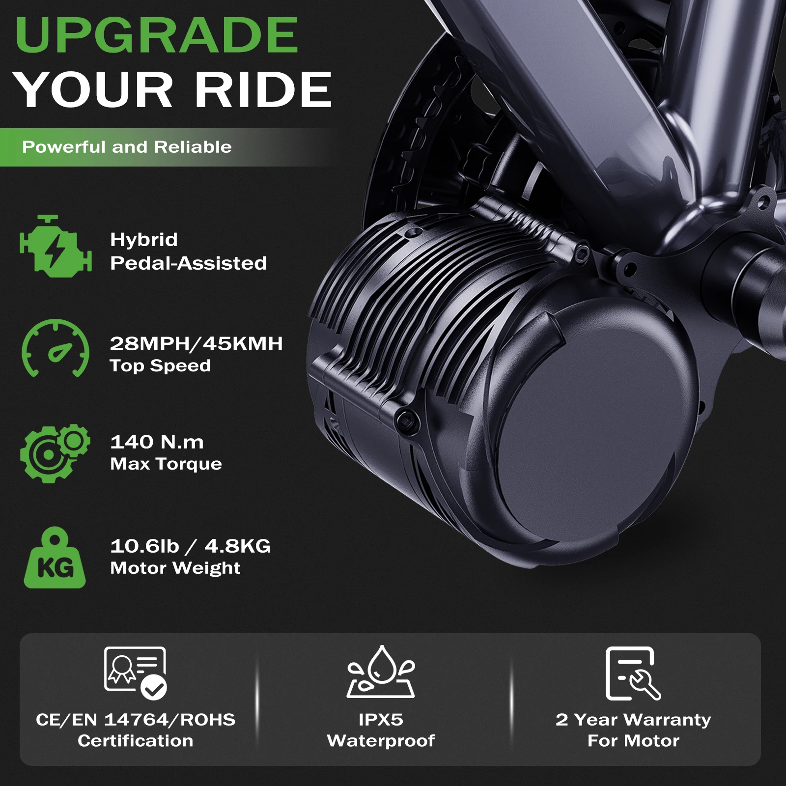 طقم تحويل EBIKE مع بطارية - TONGSHENG TSDZ8 750W دراجة كهربائية متوسطة المحرك محرك قوي (أحدث البرامج الثابتة لمستشعر عزم الدوران)