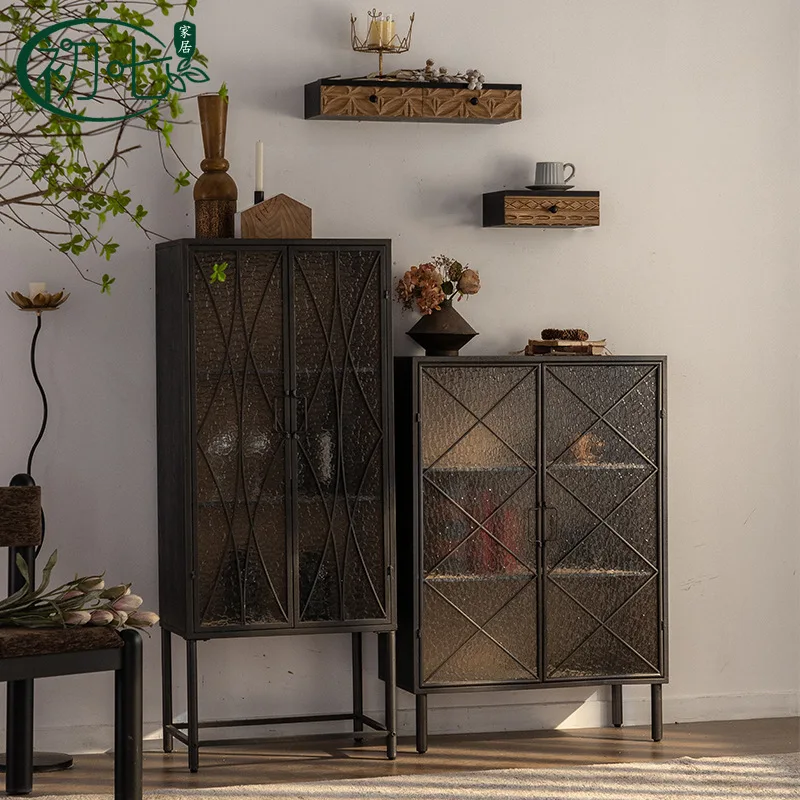 

Water ripple glass combination locker antique black high-end home against the wall cabinet hotel