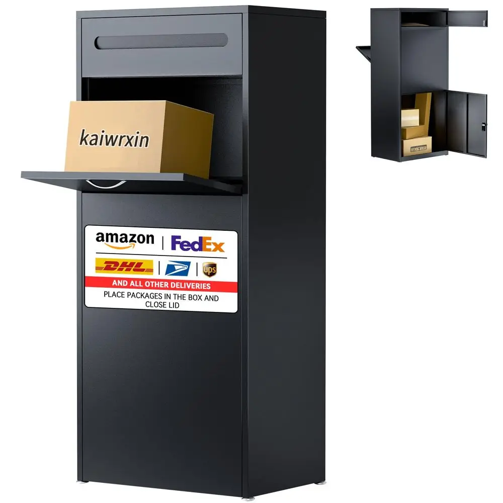 

Package Delivery Box for Outside FrontBack Black Metal Parcel Drop Box, AntiTheft, IPX4 Waterproof, WeatherResistant Mailbox fo