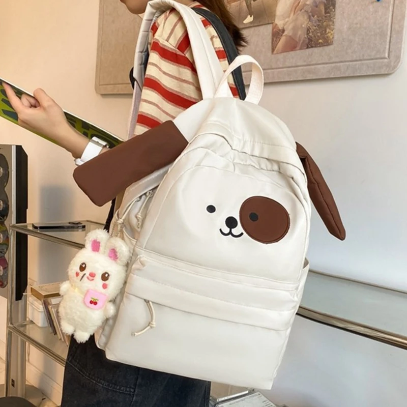 Orelhas cachorrinho desenhos animados mochila náilon portátil mochila estudante feminino saco livro viagem para