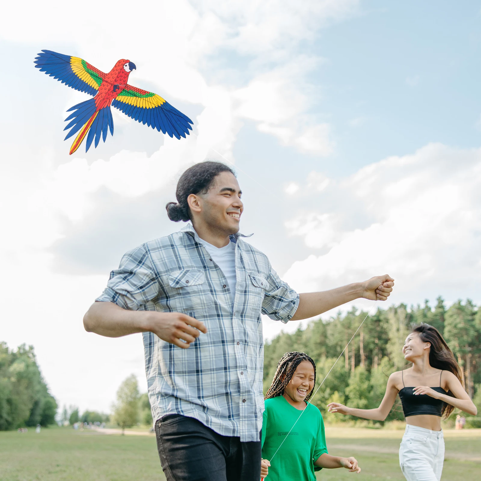 

1 set Fish 70cm 30m Cartoon Kites Line Blue Parrot Kids Outdoor Kids Kite Cartoon Toy Outdoor Kite Use