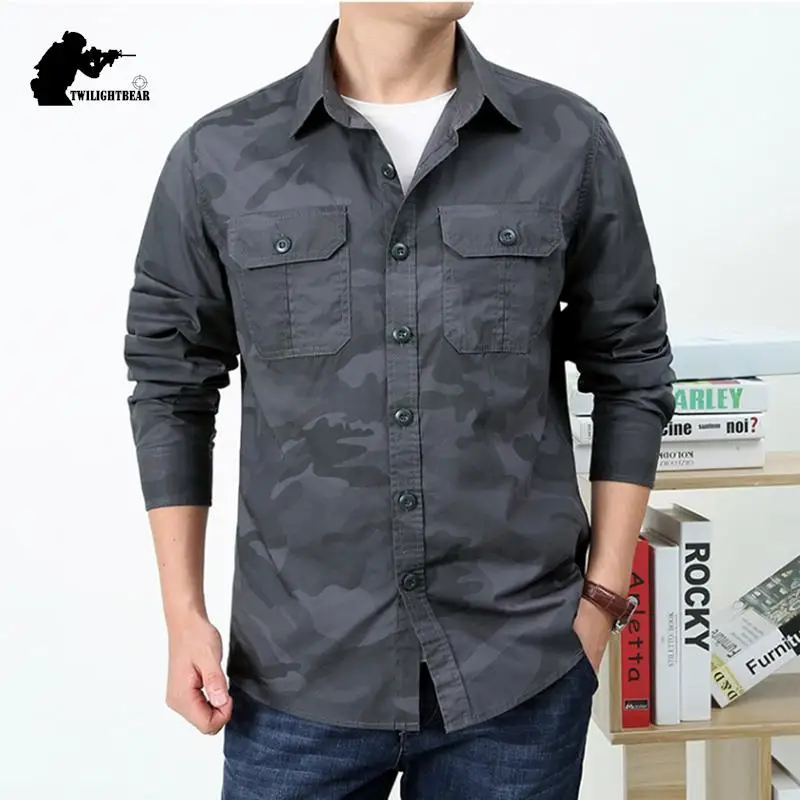 High Quality Camo Men\'s Shirts Pure Cotton Oversiezed 5xl  Casual Shirt Men Clothing Overshirt A2F9503