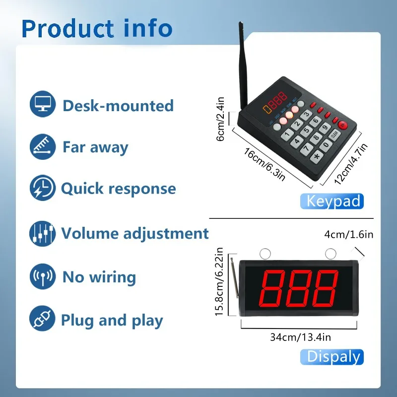 Fast Food Guest Paging Wireless Caller Buzzer Queue Calling Paging System Pager Machine Screen and Keyboard