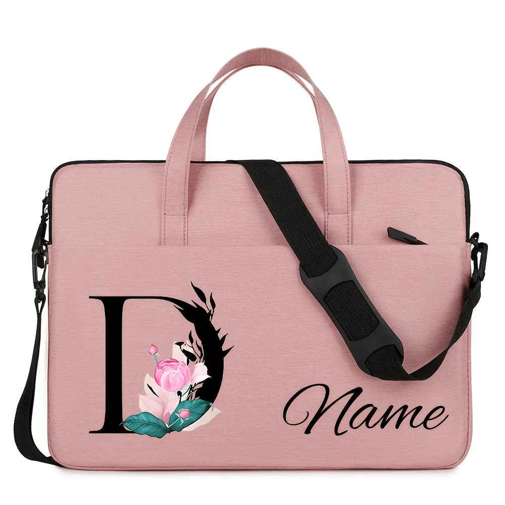 Customizable Laptop Bag-personalized High-Capacity Pink Briefcase Featuring the 26-Letter Alphabet view 6