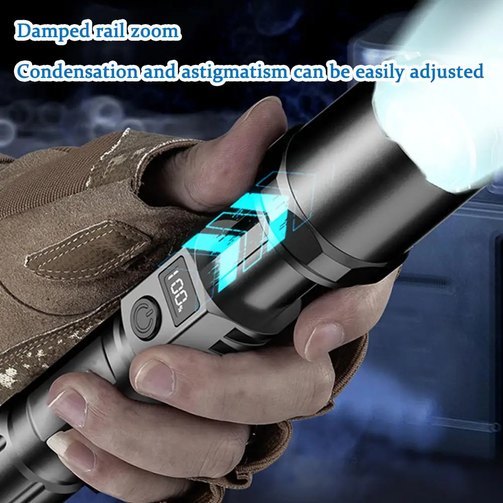 Flashlight Strong Light USB Rechargeable 1200mAh Zoom Flashlight Outdoor Camping Long-distance Shooting Torch Emergency Lamp