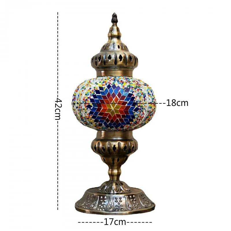 Imagem -02 - Moroccan Art Table Lamp Mosaico Exótico Quarto Cabeceira Sala de Estar Café Étnico Decoração do Quarto do Bebê Lâmpada de Mesa D18 cm