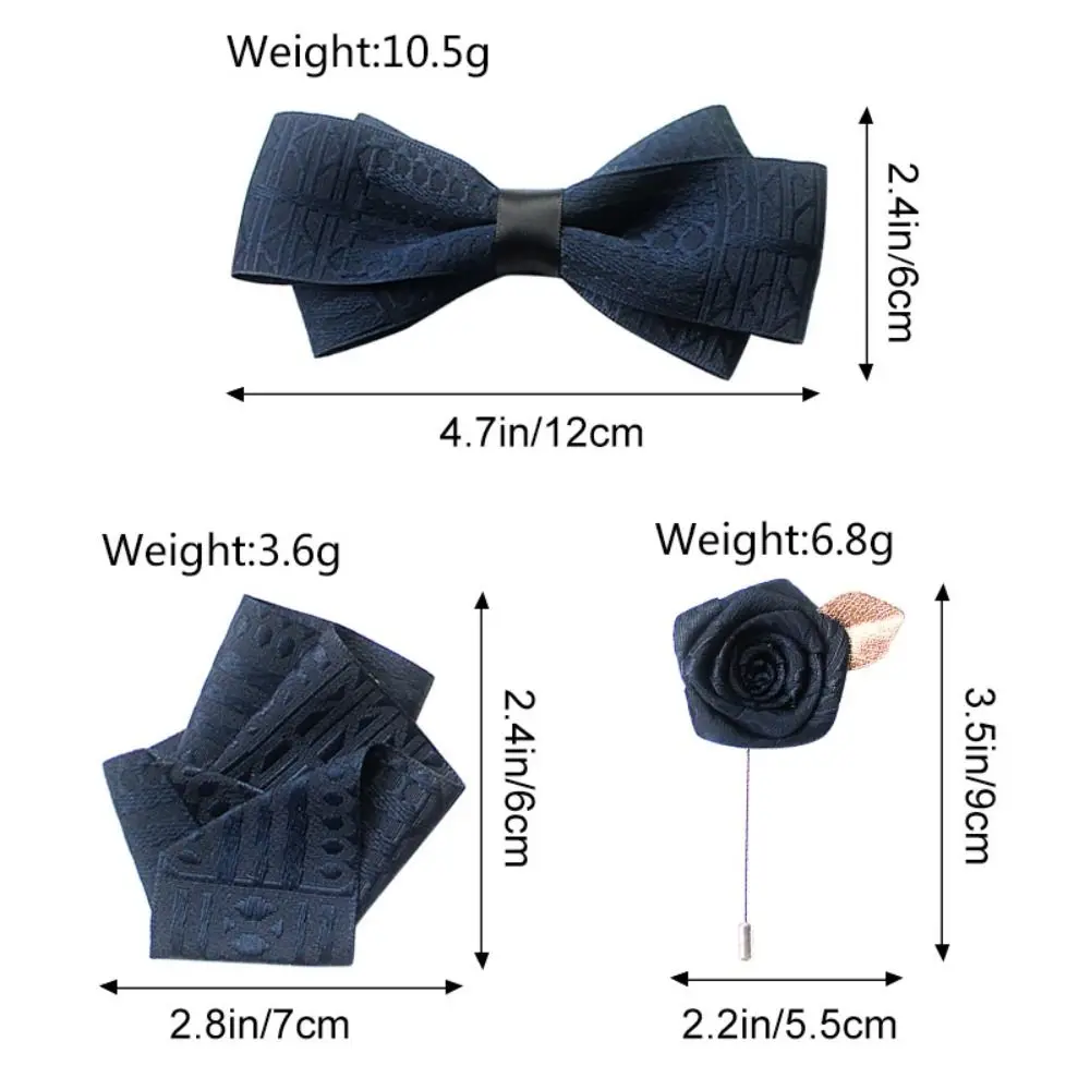 Pocket Square Men's Suit Accessory Set Soft Adjustable Detachable Design Bow Tie Vintage Business Flower Brooch Formal Occasion