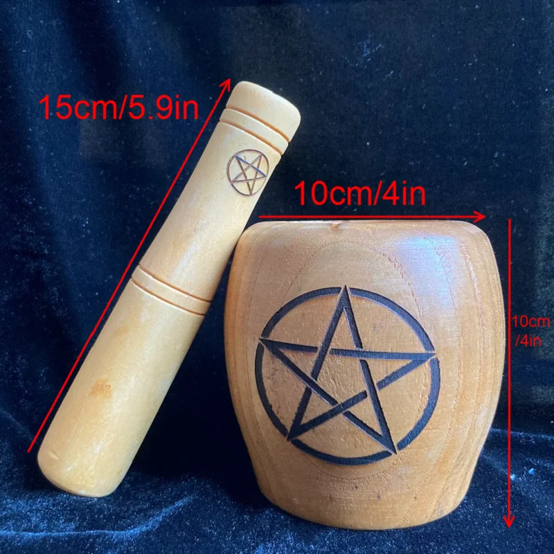 Pentacle Moon Natural Handcrafted Bamboo Bowl Flat-Bottomed Can Round Pounding Jar Wooden Grinde Altar Prop watchcraft