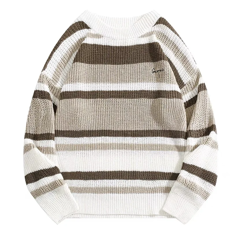 

Свободный крой, мужской трикотаж, осенне-зимний свитер, полосатый базовый слой, топ, повседневный молодежный длинный свек, круглый Ne