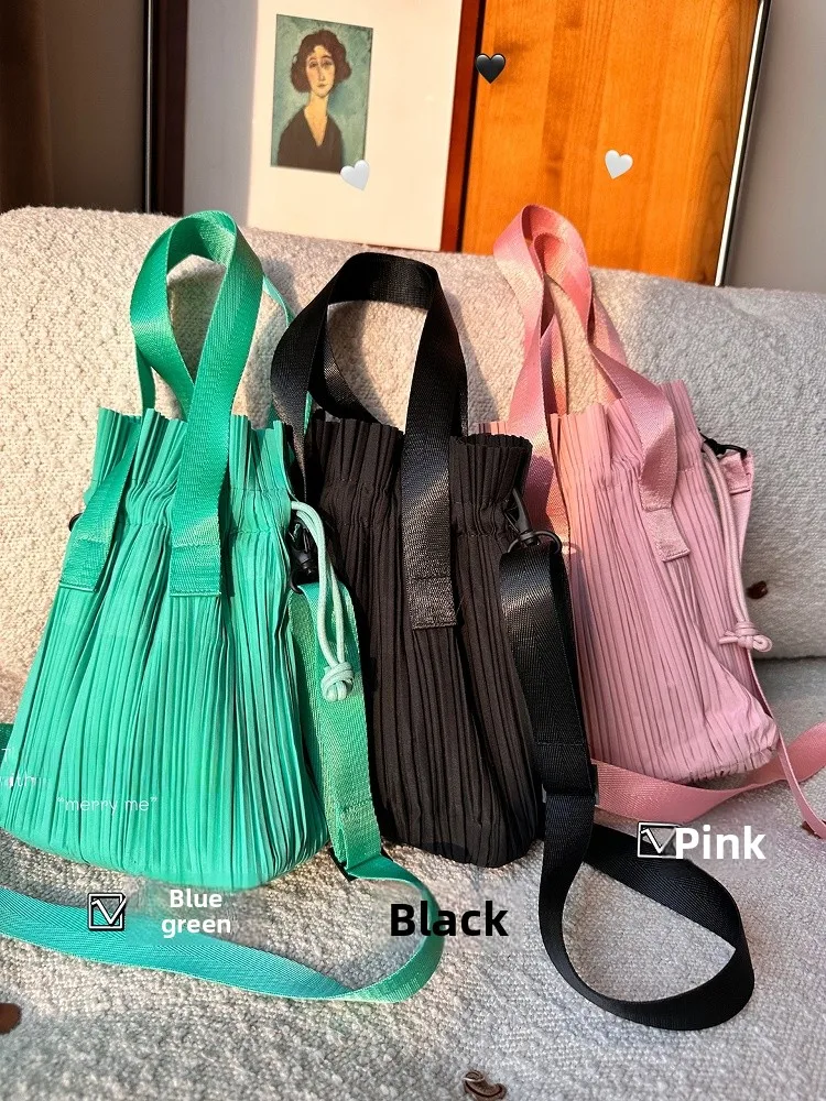 

Japanese Sle PP Pleated Series Dstring Small Square Canvas Bag Crossbody Buet Mobile Phone Bag Soft Waable Casual