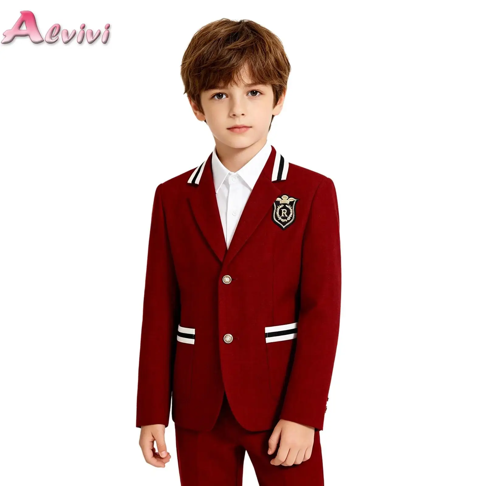 Boys Blazers School Uniform Girls Jacket Kids Formal Striped Lapel Long Sleeve Button Jacket Tuxedo Children Student Clothes