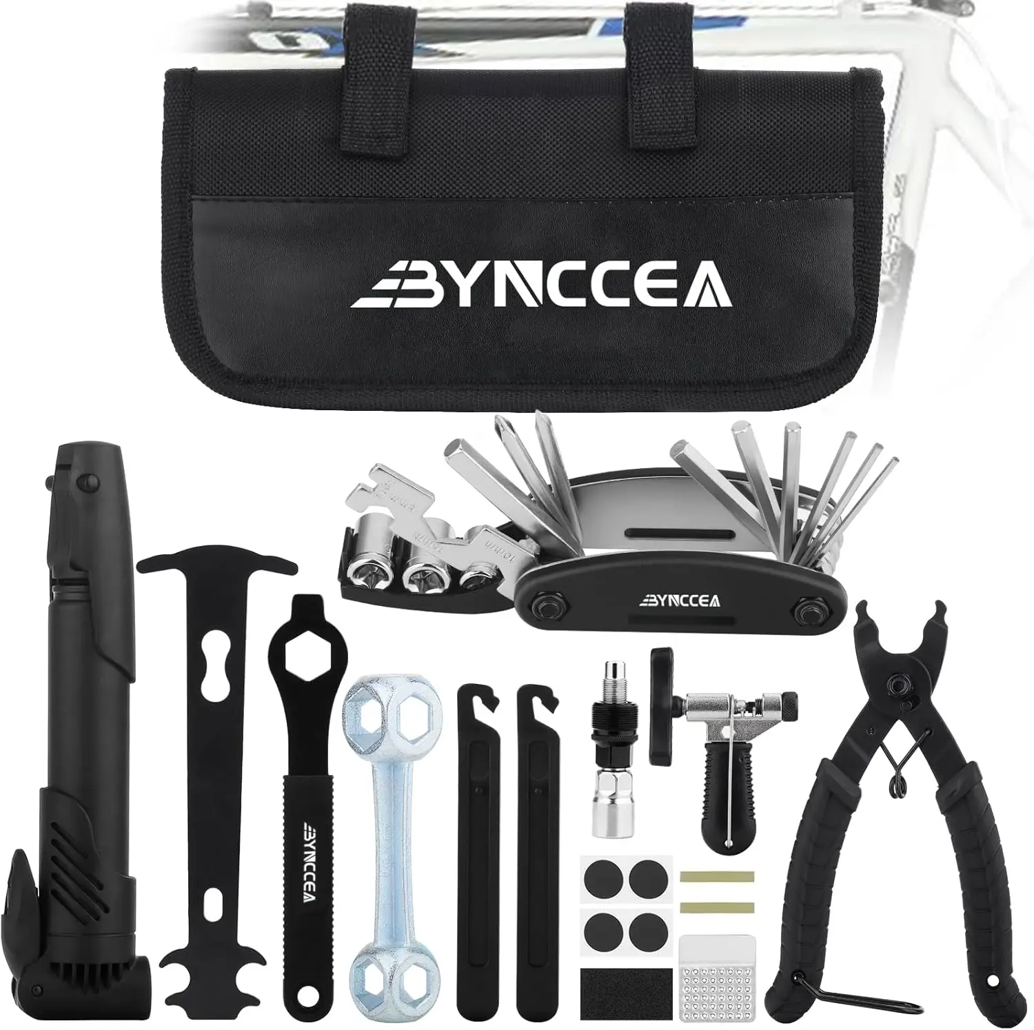 

Portable Bike Tire Repair Kit with Pump, All-in-One Tool for Mountain and Road Bicycles