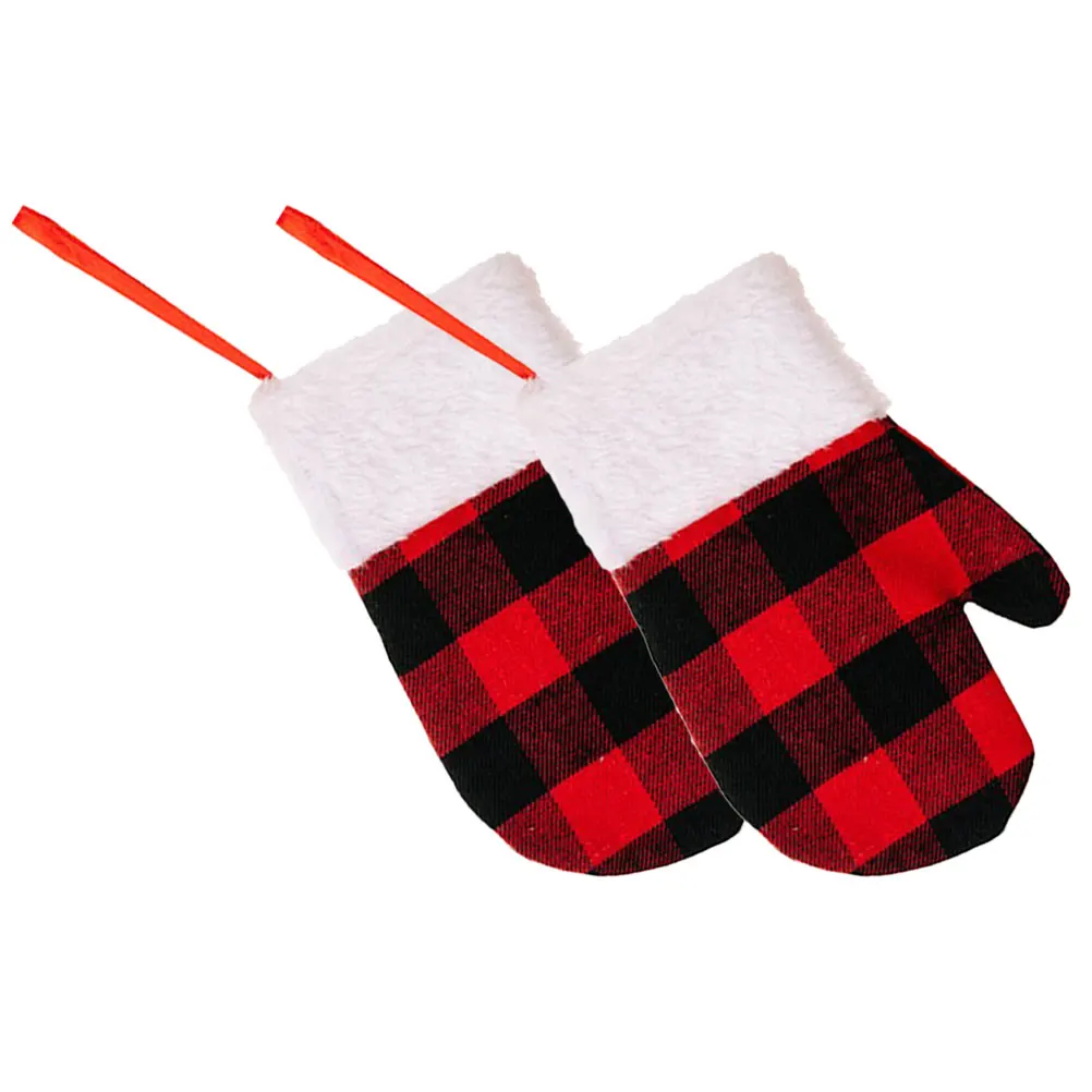 

2Pcs Red Black Plaid Christmas Gloves Pendant Xmas Tree Decor Hanging Supplies Vintage Party Props Sewing Accessories Holiday