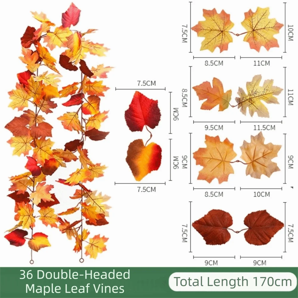 

Creative Red Autumn Maple Leaves 1.7m Realistic Artificial Maple Garland Silk Maple Leaves Durable Maple Leaf Plant Decoration
