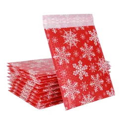 20Pcs 3 Sizes Christmas Gift Bubble Bag Red Plastic Bubble Envelope Snowflake Print Padded Shipping Envelopes Business Supplies